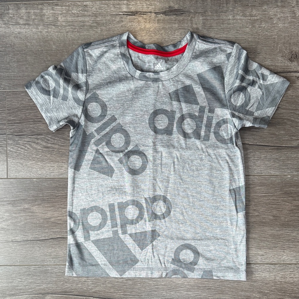 Adidas Kids Gray Logo Tee - Dry Fit Tshirt